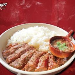 ข้าวหน้าเนื้อดรายเอจย่างจิ้มเเจ่ว