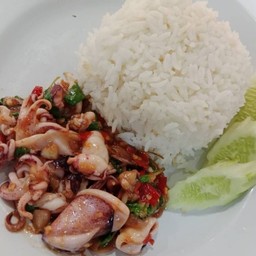 กะเพราปลาหมึกราดข้าว