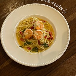 สปาเก็ตตี้ผัดมันกุ้ง  Buttermilk fat shrimp pasta