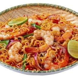 ยำมาม่ากุ้งสุก (ปลาร้า/ไม่ปลาร้า)