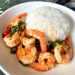 ข้าวกะเพรากุ้งสด