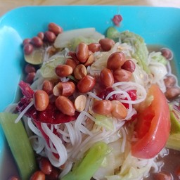 ตำชัว ใส่ผักลวก กุ้งสด