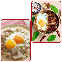 ข้าวไข่คู่หมูสับ+ข้าวกระเพราปลากระป๋อง+ไข่ดาว