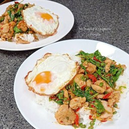 กระเพราไก่ ฟรี ไข่ดาว!!