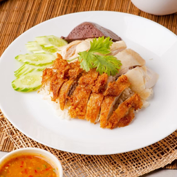 ข้าวมันไก่ต้ม + ไก่ทอด 