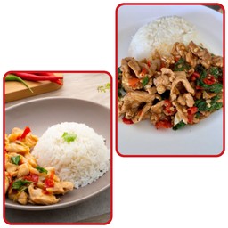 ข้าวกระเพราไก่+ข้าวกระเพราหมูชิ้น