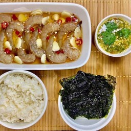 เซ็ตกุ้งดองซีอิ๊วเกาหลีสุดคุ้ม+ข้าว+สาหร่าย+น้ำจิ้มซีฟู๊ด