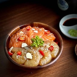 ข้าวหน้าแซลมอนดอง+กุ้งดอง