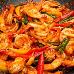 กุ้งผัดน้ำพริกเผา