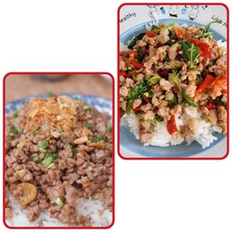 เซตพิเศษ ข้าวกระเพราไก่สับ+ข้าวไก่สับกระเทียม