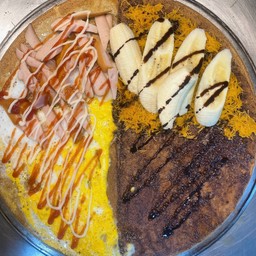 ครึ่งคาวครึ่งหวาน(ไข่ไส้กรอก+นูเทลล่าฝอยทองกล้วย)