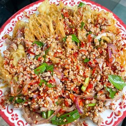 ยำเห็ดเข็มทองชุบแป้งทอด - ทอด