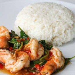 กระเพรากุ้งราดข้าว