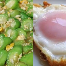 บวบผัดไข่+ข้าว+ไข่ดาว