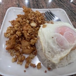 ข้าวกระเพราหมูไม่ใส่ กระเพรา ไข่ดาวยางมะตูมแถมผัก