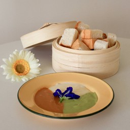 ขนมปังนึ่งสังขยา 3 สี