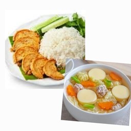 ข้าวหมูยอทอด+แกงจืดเต้าหู้หมูสับ