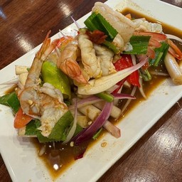 ตำไหลบัวกุ้งสด กุ้งสุก