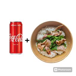 [อร่อยซ่ากับโค้ก] ข้าวผัดกระเพราหมูหมัก +  โค้ก ออริจินัล (กระป๋อง)