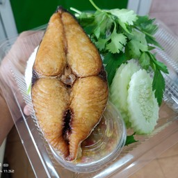 ข้าวสวย+ปลาอินทรีย์ทอด