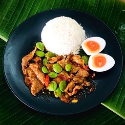 ข้าว + เครื่องแกงเนื้อสะตอ ( ไม่รวมไข่ ) Stir Fried Stor bean with beef