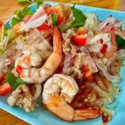 ยำเส้นแก้วกุ้งสุก+หมูสับ