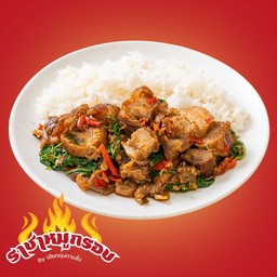 ข้าวกะเพราหมูกรอบหนังฟู