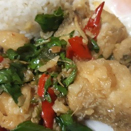 ผัดฉ่าปลา ราดข้าว