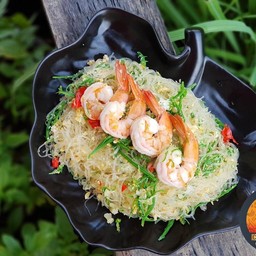 ผัดวุ้นเส้นชะอมกุ้ง