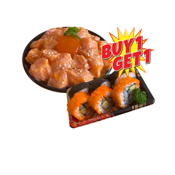 ข้าวแซลมอนซอสสลัดงาญี่ปุ่น ไข่ดอง แถม ซูชิโรล