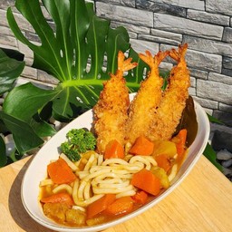 อูด้งแกงกะหรี่กุ้งทอด