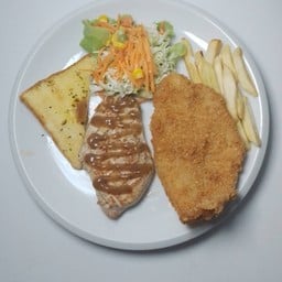 สเต็กไก่+สเต็กปลา