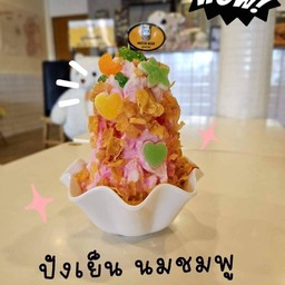 ปังเย็นนมชมพู+คอนเฟลค+เยลลี่น้ำตาล