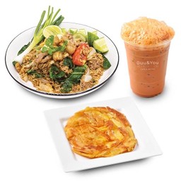ข้าวผัดโบราณสัคอหมู+ชาชักเย็น+โรตีธรรมดานม (จากราคาปกติ 189 บาท)