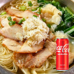 [อร่อยซ่ากับโค้ก] บะหมี่เกี๊ยวปูหมูแดง +  โค้ก ออริจินัล (กระป๋อง)