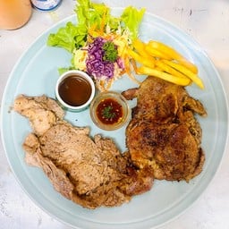 สะโพกไก่พริกไทยดำ + เนื้อริบอาย🐓🐄