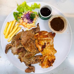 สันคอหมูพริกไทยดำ+สะโพกไก่บาร์บีคิว🐷🐓