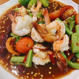 ตำเกาเหลากุ้งสดหรือลวก+หมูยอ