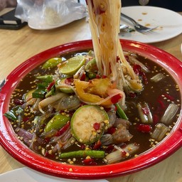 ตำเส้นเล็กกุ้งสด+หมูยอ