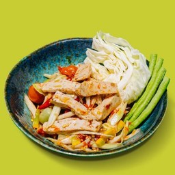 ตำหมูยอปลาร้า  -  Spicy Papaya Salad Lao-Style With Vietnamses Sausage
