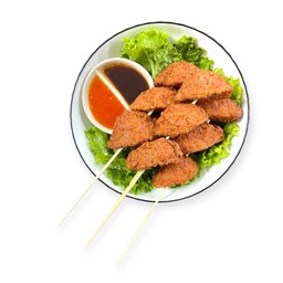 ไก่กระเทียมทอด แบบเสียบไม้