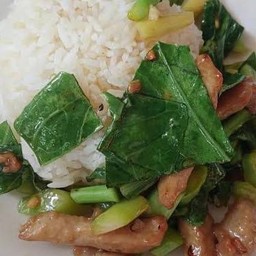 ํผัดคะน้าหมูชิ้นราดข้าว
