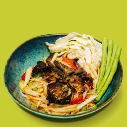 ตำปูปลาร้า  -  Papaya Salad With Salted Crab And Fermented Fish