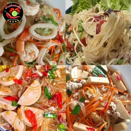 ยำเส้นเล็กหมูสับ + กุ้งลวก