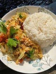 ผัดวุ้นเส้นราดข้าว