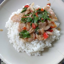 กะเพราหมูชิ้นราดข้าว