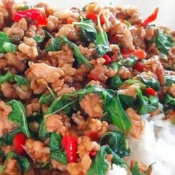 กระเพราหมูสับ ราดข้าว