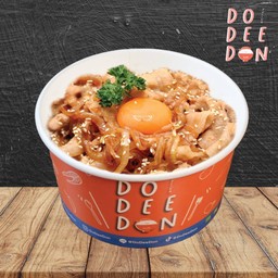 ข้าวหน้าหมูสามชั้นสะดุ้งซอส + ไข่ดองโชยุ
