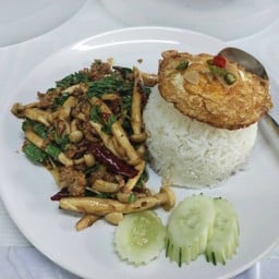 กะเพราเห็ดหมูสับ ราดข้าว