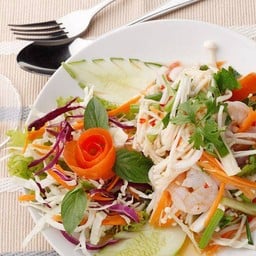 ยำเห็ดเข็มทองกุ้งย่างเล็ก